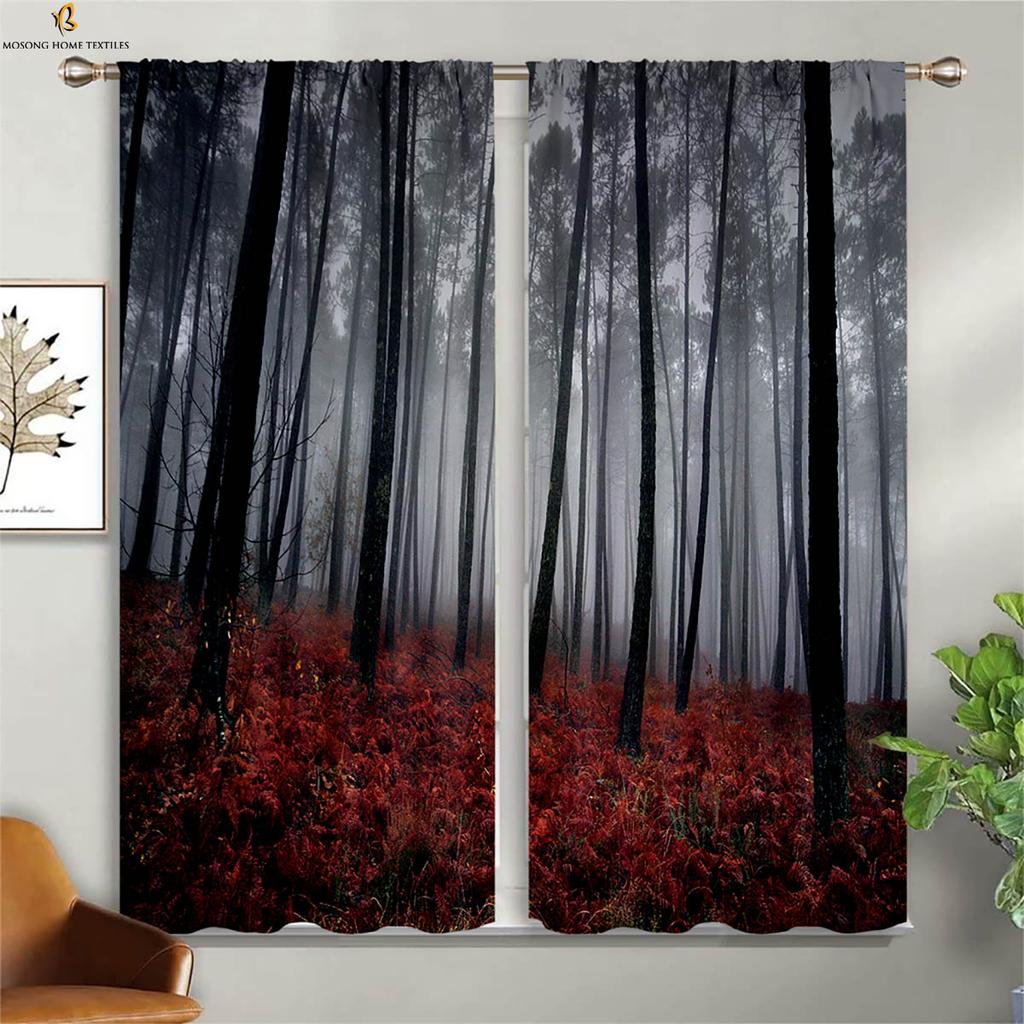 Tenda Scenografica Forest Mist Stampa 3D Tasca per Bastone Camera da Letto Soggiorno Cucina Decorazione Finestra Tenda Facile da Lavare e Curare