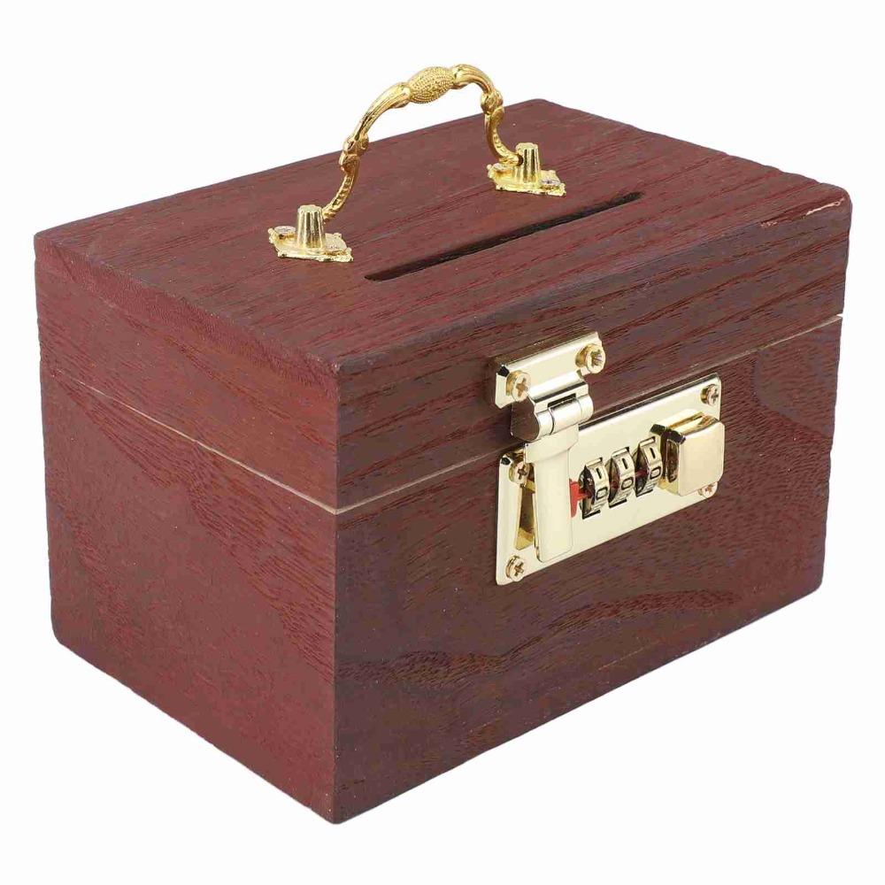 Password Lock Locking Money Storage Box With Handle Security Vintage Wooden Piggy Bank Wooden Material Small Size