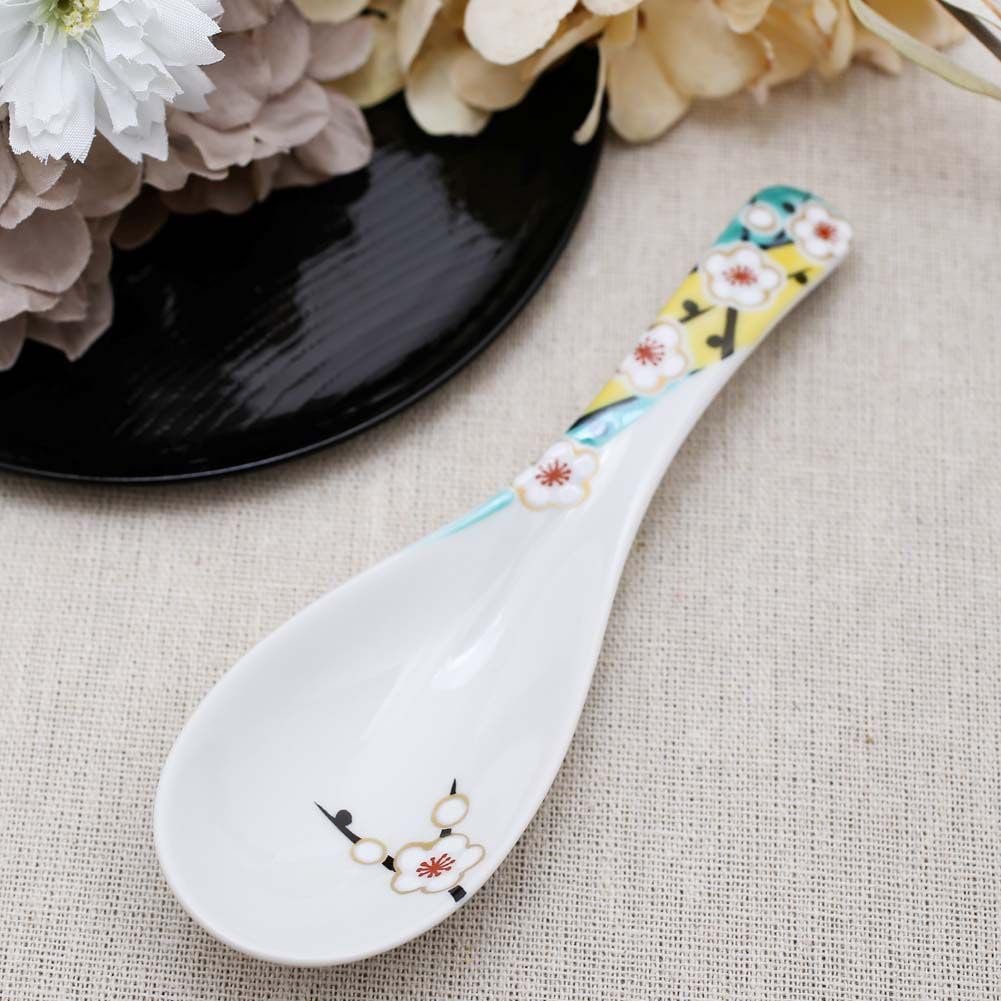 Kutani traditional plum blossom wedding favor Japanese-made ware/Kutani Gosai/Hokuriku craft/Cute spoon/ladle, design, 14cm,