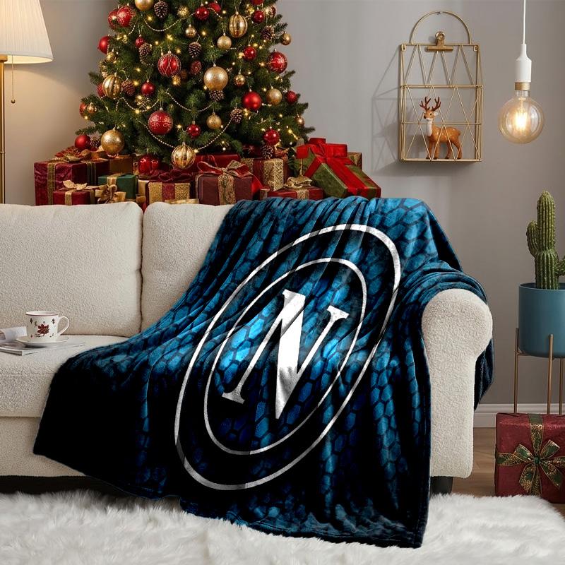 Electric Blue Napoli Logo Throws Blanket Flannel Blankets Plush for Couch Bed Gifts for Men Women Travel picnic blanket Christmas fan gifts