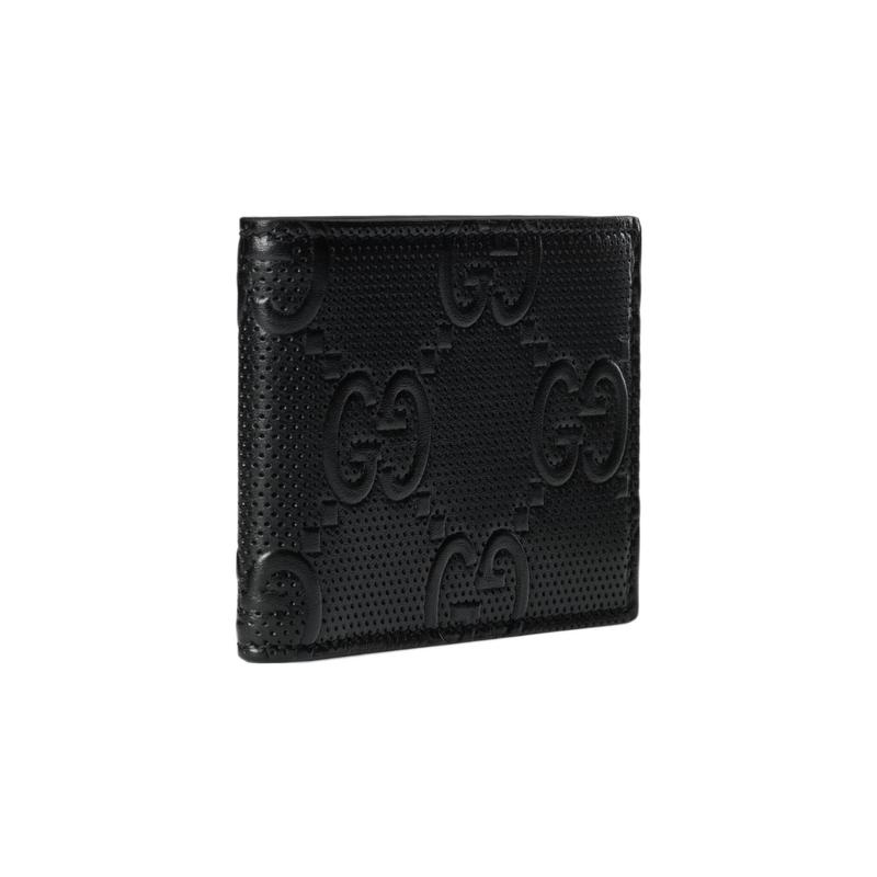 Gucci GG Embossed Bi-fold Four Card Slots Leather Card Holder Wallet Wallet Men's Black
