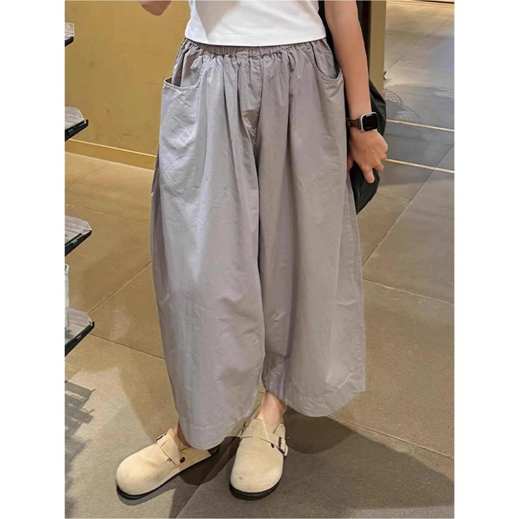 Grey Japanese-Style High-Waist Wide-Leg Casual Pants for Women - Autumn Harem Design