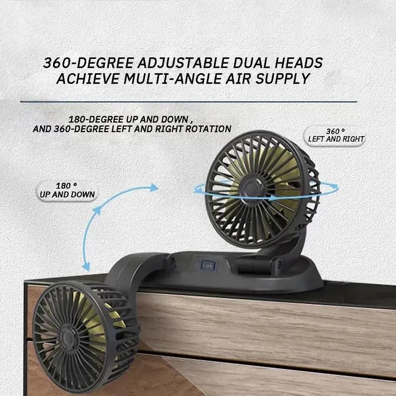 Multi-Voltage Car Fan | Dual Head USB Cooler | 2-Speed Adjustable | Auto Air Ventilation | 5V/12V/24V Compatible