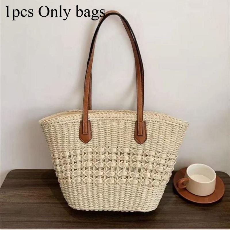 

1pcs Hollow Woven Women s Shoulder Bag Commuter Handbag Beach Vacation Handbag Reusable Shopping Grocery Bag бежевый