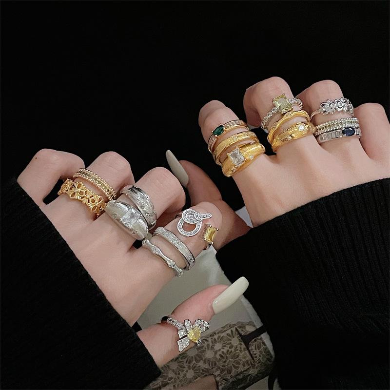 Mittelalterlicher Retro Gebürsteter Ring Damen Schlichtes Nischendesign Leichter Luxus Hochwertiger Zirkon Personalisierter Offener Ring