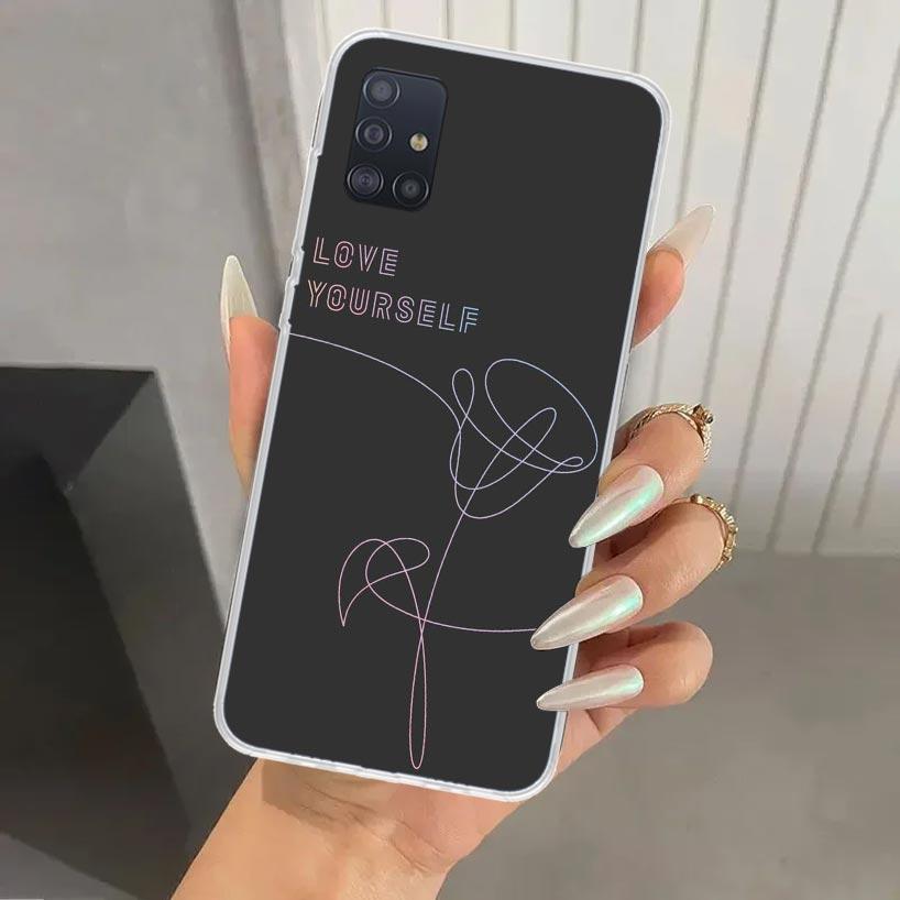 Love Yourself Flower Heart Line Kpop Phone Case for Samsung Galaxy A52 A32 A22 A12 A02S A50S A30S A10S Note 20 Ultra 10 Plus S10