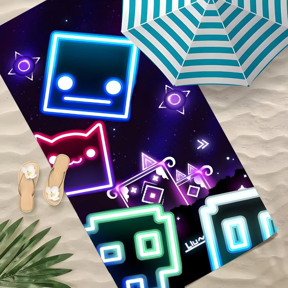 G-Geometry Dash Robtop Games Handtuch Polyester Strandtuch Schnelltrocknend Sandfrei Badetuch Für Sommer Pool Reise Urlaub