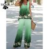 Damenmode Casual Frühling Herbst Blumenmuster Druck Ärmellose O-Ausschnitt Shirts Hosen Hosen Anzüge
