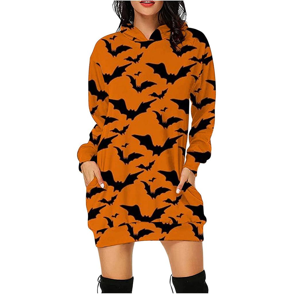 Calabaza de Calavera Sudadera con Capucha Estampada de Manga Larga Calabaza de Calavera Sudadera con Capucha Estampada de Manga Larga