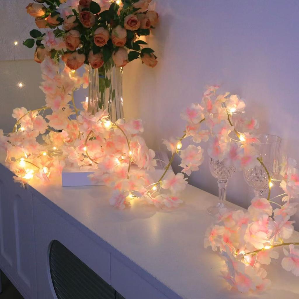 Cherry Blossom String Light 2M 20LED Garland Artificial Flower Garland Vines Fairy Lights For Bedroom Wedding Party Decoration