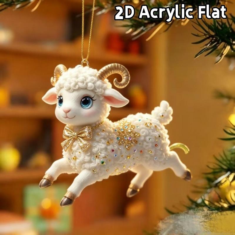 2D Flat Goat Car Rearview Mirror Hanging Ornament Acrylic Pendant Christmas Tree Decoration Bag Charms