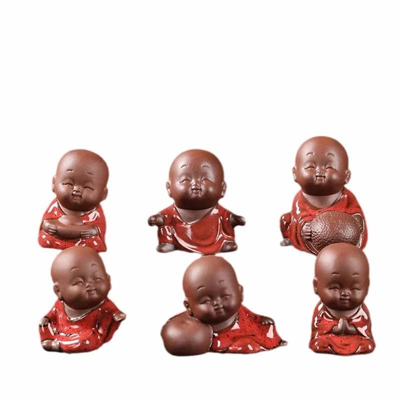 Creative Purple Clay Tea Pet Ornament Lovely Small Buddha Monk Figurine Handmade Sculpture Tea Set Decor Garden Bonsai Art