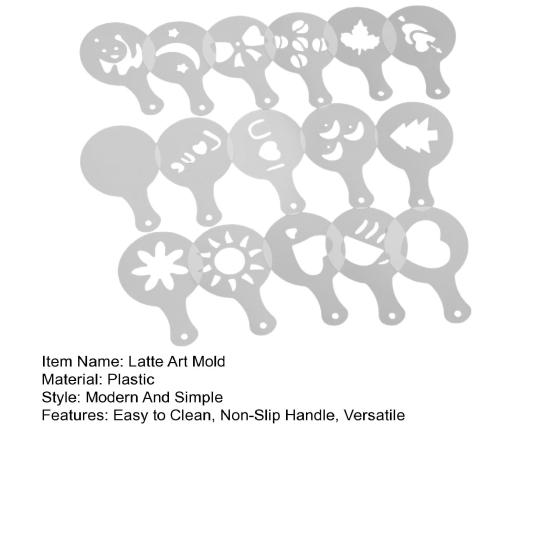 Juego de 16 Piezas de Moldes para Arte Latte de Café con Mango Antideslizante Plantilla Espesada para Arte Latte para Capuchino Chocolate Caliente Decoración de Pasteles Fácil de Limpiar Regalo para Barista