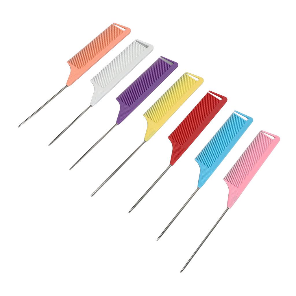 7 Colors Rat Tail Comb Set Fine Tooth Hairdressing Stainless Steel Pintail Heat Resistant Tail Parting Comb