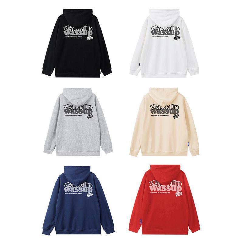 Wassup Trendy Brand Letter Sweatshirt Men's Hoodie Autumn and Winter Fleece Loose American Casual Couple Tops Jacket