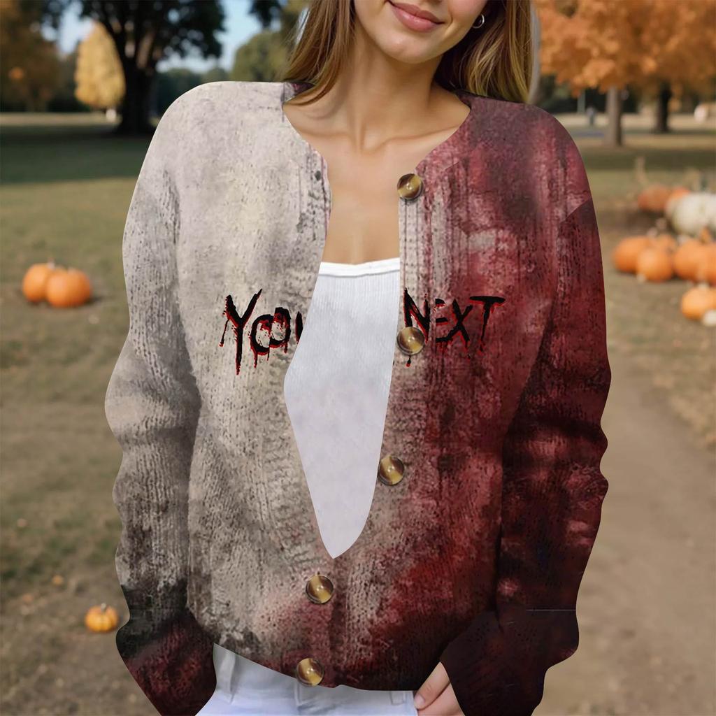 Women's Fashion Printed Long Sleeve Knitted Cardigan Button Down Jacket