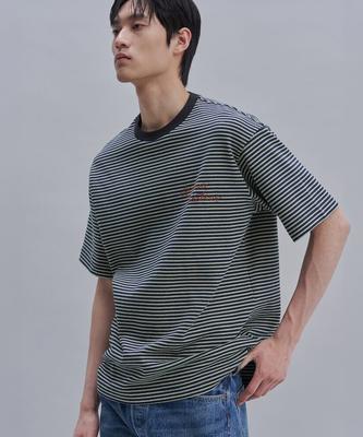 SHIFT.G Lettering Point Stripe Tshirt Navy