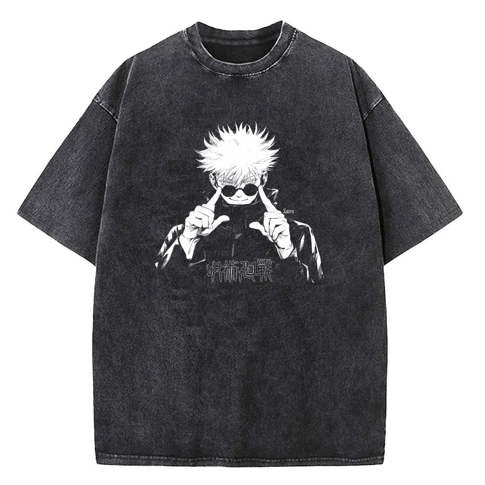 Gojo Satoru Jujutsu Kaisen T-Shirt Herren Damen T-Shirt Vintage Gewaschene Baumwolle T-Shirt Kleidung Sommer Kurzarm T-Shirts Streetwear
