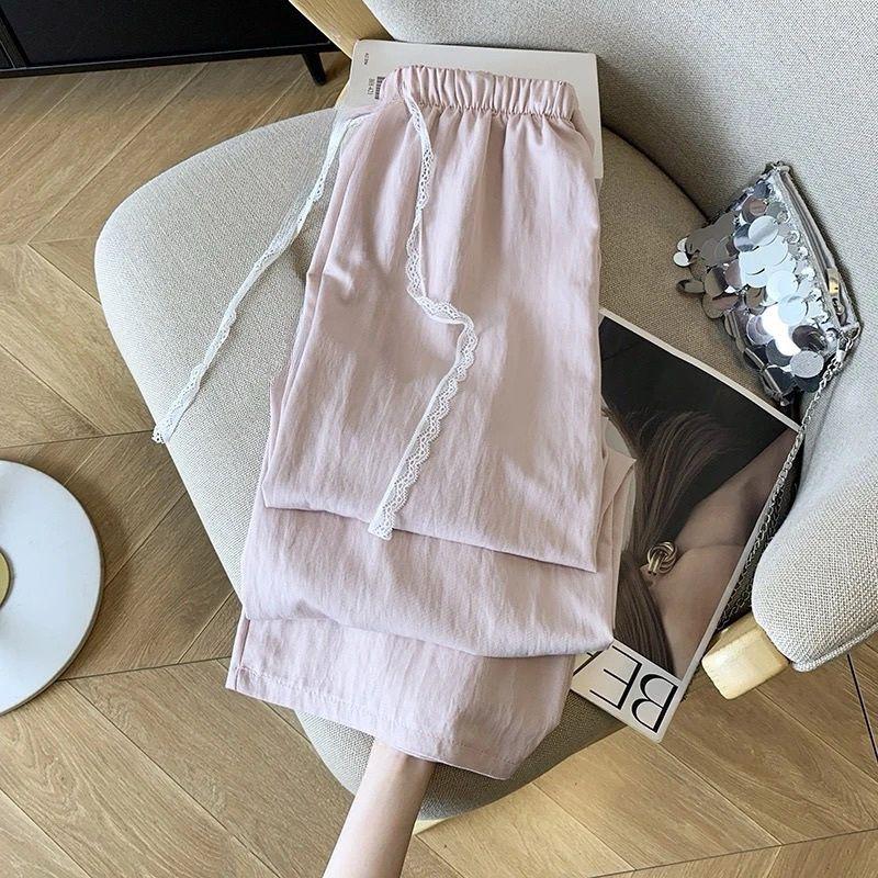 

Женские летние брюки-дофамин из кружева на кулиске, зауженные, с широкими штанинами - Драпированные, облегающие, прямые, повседневные брюки XL