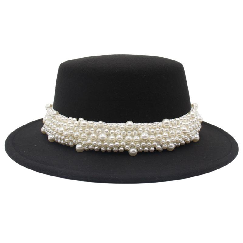 New Flat Top Small Brim Pearl Top Hat Versatile Lady French Top Hat Exquisite Ruili Fashion Celebrity Hat