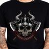 Nordic Viking Valhalla Skull Horned Helmet Axes Warrior Vintage Graphic T-Shirt.