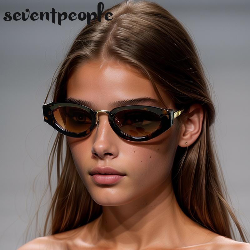 Small Frame Cat Eye Oval Punk Sunglasses Women  Luxury Brand Retro Metal Cateye Shades Classic Driving Eyewear For Ladies