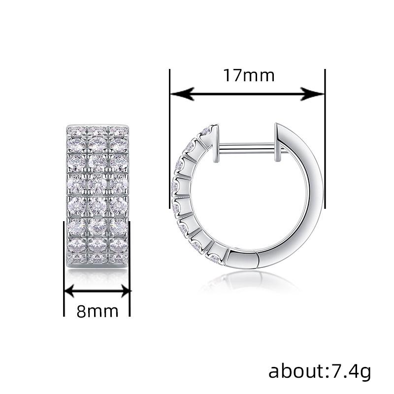 European and American Three-row Dense Zircon Earrings, Casual and Fashionable High-end Earrings, Daily Exquisite Versatile Earrings
