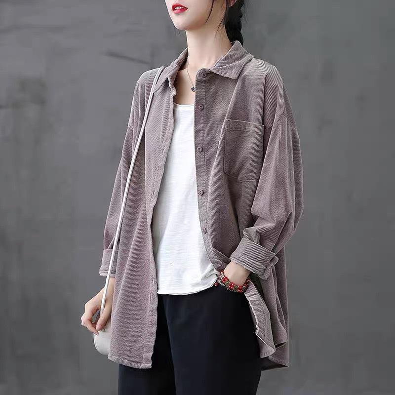 

Women s Retro Corduroy Long-Sleeve Casual Shirt - Spring 2026 2XL (145-160 jin) серый