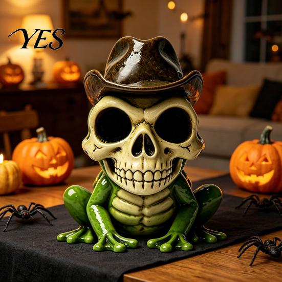 Bedroom Resin Ornament Halloween Skull Frog Figurine, Small Sculpture, Collectable Spooky for Home Office Table Shelf Decor Durable