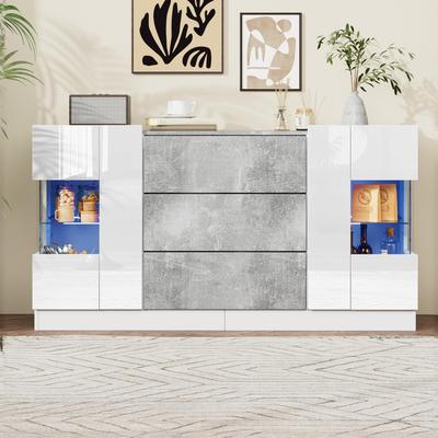 Sideboard, Modern Chest of Drawers with 2 Doors & 3 Drawers, LED Lighting Colors, Ample Storage Space, Living Room Furniture