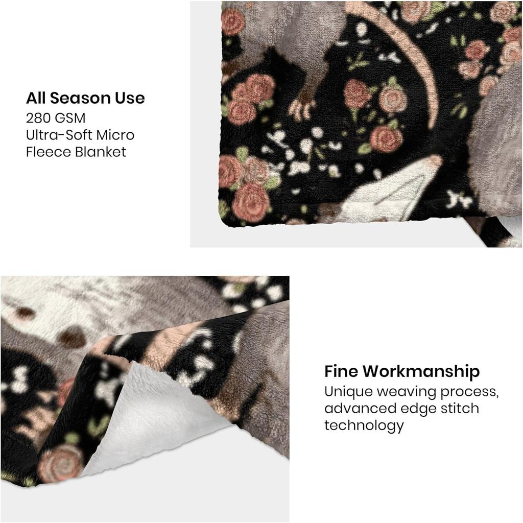 Opossum Blanket Possums Blanket Possum Gifts Black Throw Stuffed Animal for Travelling Camping Soft Birthday Gifts for Women Men
