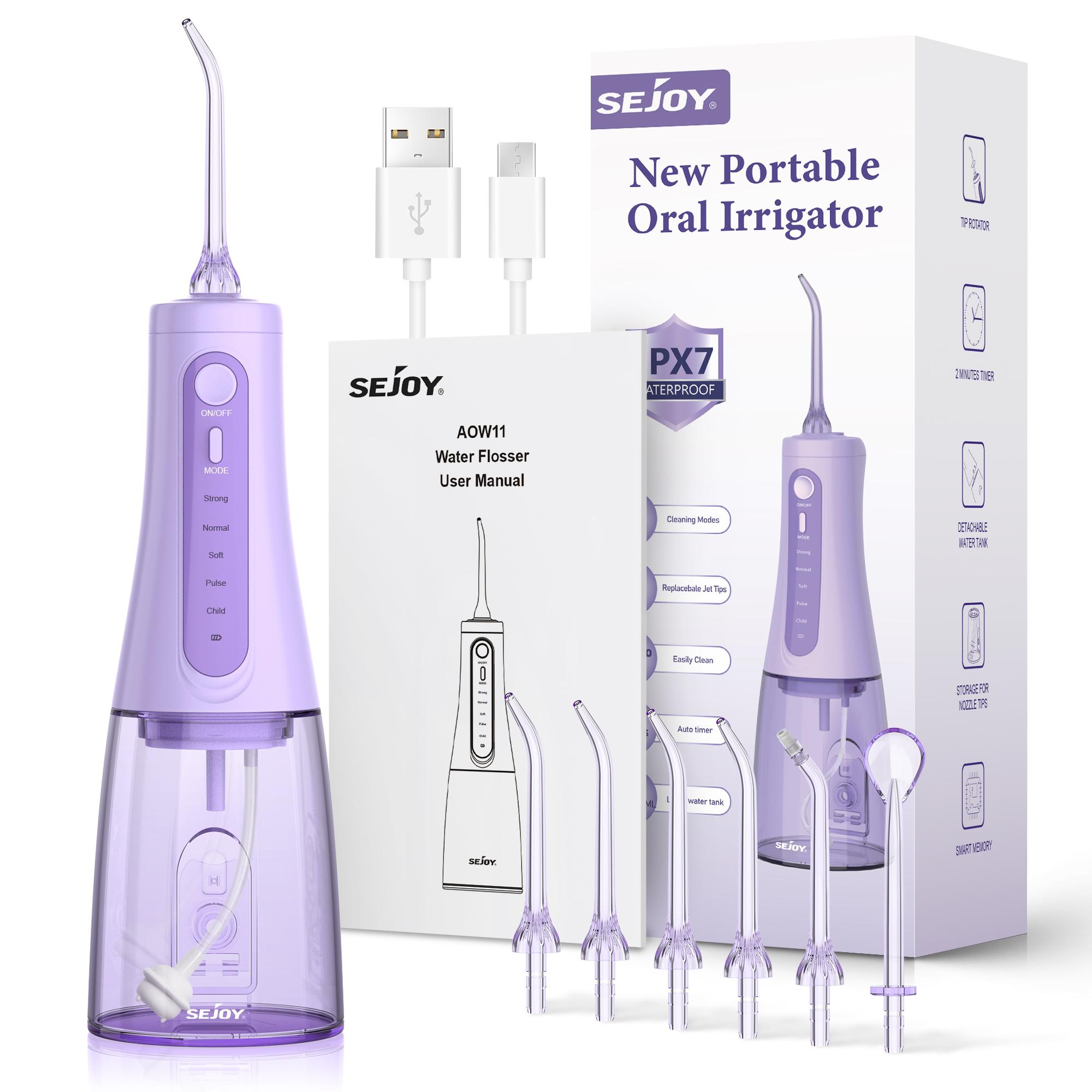 

Дентальный ирригатор для полости рта, зубная нить, ирригатор для полости рта, 5 режимов, 6 сменных насадок, резервуар 350 мл для чистки зубов, фиолетовый фиолетовый