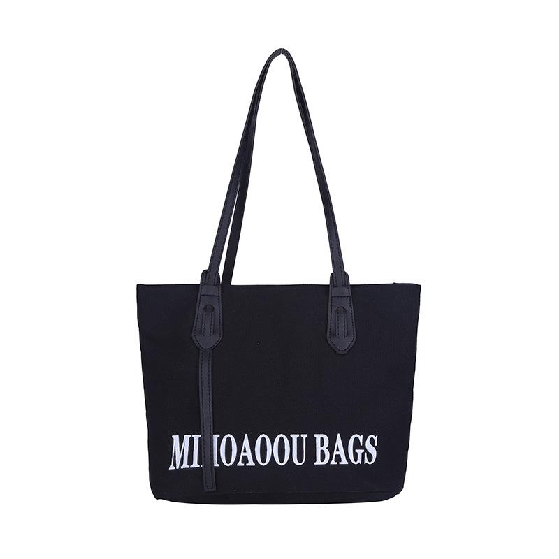 

Сумка-тоут универсальная новая холщовая женская сумка 2024 осень-зима большой вместимости на плечо контрастного цвета сумка для поездок чёрный