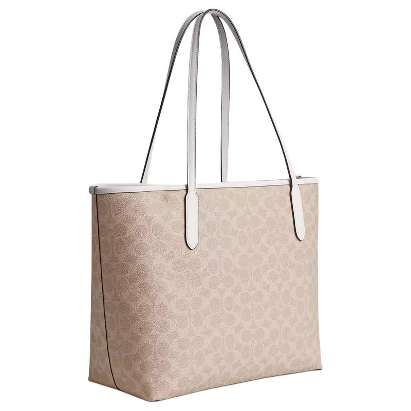 COACH City 33 classic presbyopic snap closure tote bag tote bag shopping bag coated canvas portable shoulder bag large size women's sand color