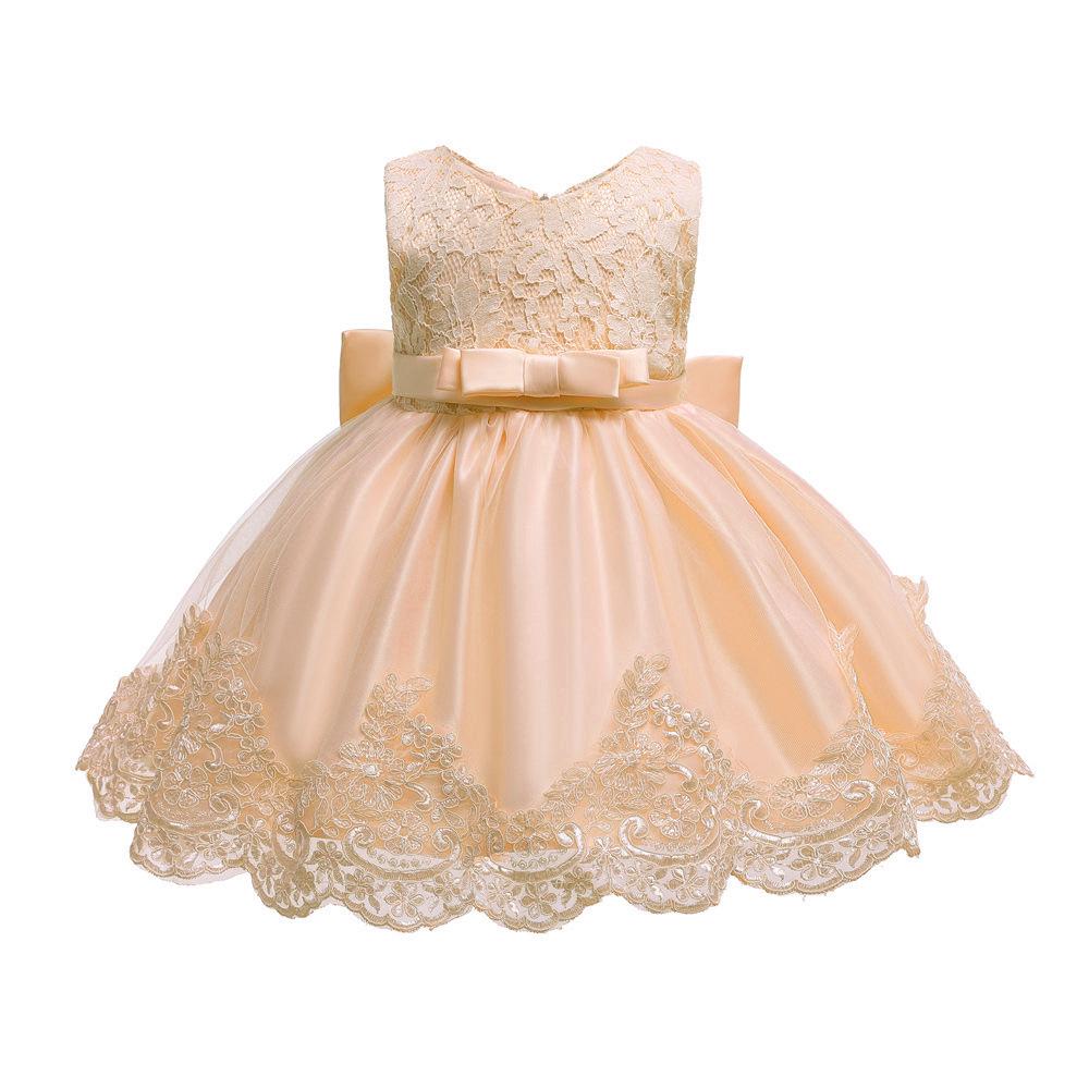 Children's Lace Color Block Birthday Bow Dress