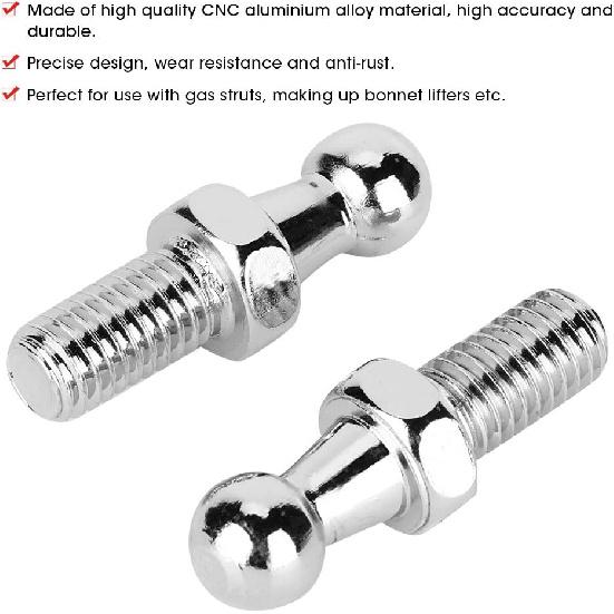 2-Pack 8mm CNC Aluminium Alloy Ball Stud Bolts for Gas Struts with Ball Ended Bonnet (M8)