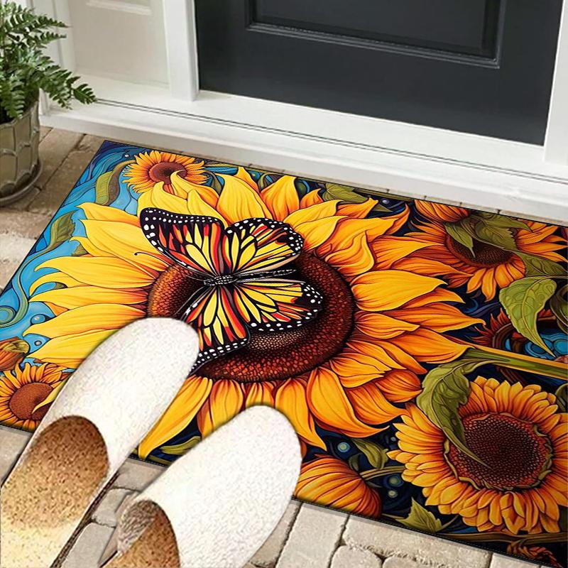 Butterfly And Sunflowers Office Rug Chair Mat, Entryway Carpet, Suitable for Front Door, Bedroom, Living Room, Desk, Holiday Gift