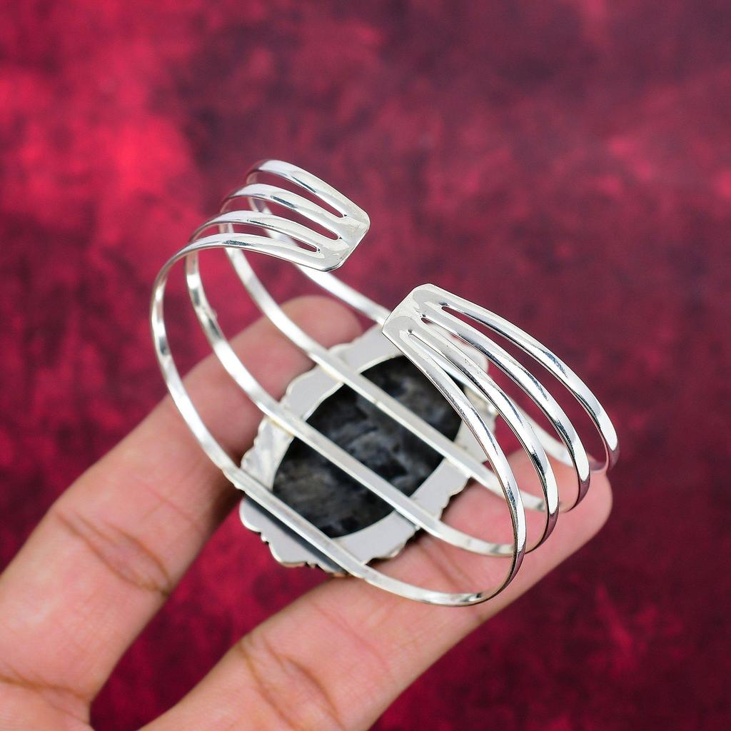 Larvikite Bangle, 925 Solid Sterling Silver Bangle Gemstone Jewelry, Handmade Bangle Amazing Jewelry, Gift For Her