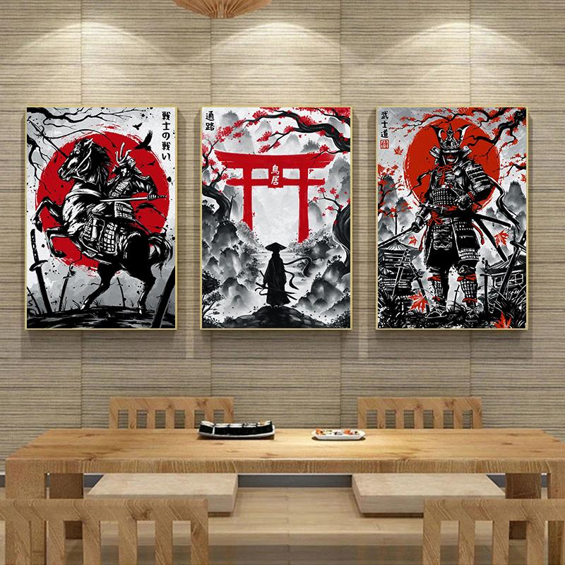 Japanese Ink Wash Painting, Torii, Crane, Samurai Geisha, Koi Carp, Art Canvas Prints, Wall Art, Home Decor Mural