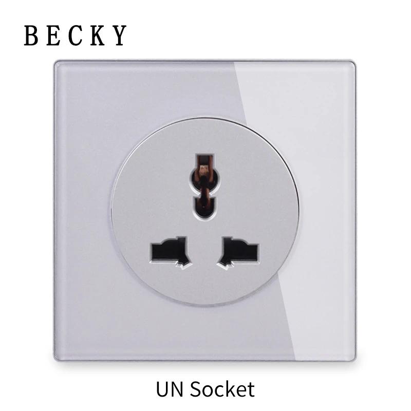 Gray Glass Wall Square Switch Panel EU UK Standard 16a Socket Large Panel Wall Light Switch Usb TypeC Socket Net TV Tel Socket