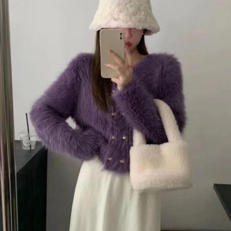 Cappotto femminile cardigan dell'industria pesante con cardigan lavorato a maglia in pile di visone imitazione straniera Cappotto con bottoni a cuore a doppia fila femminile