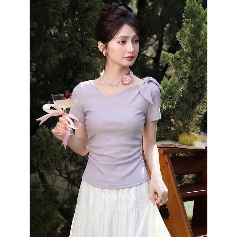 

Women s Slanted Shoulder Purple T-Shirt S