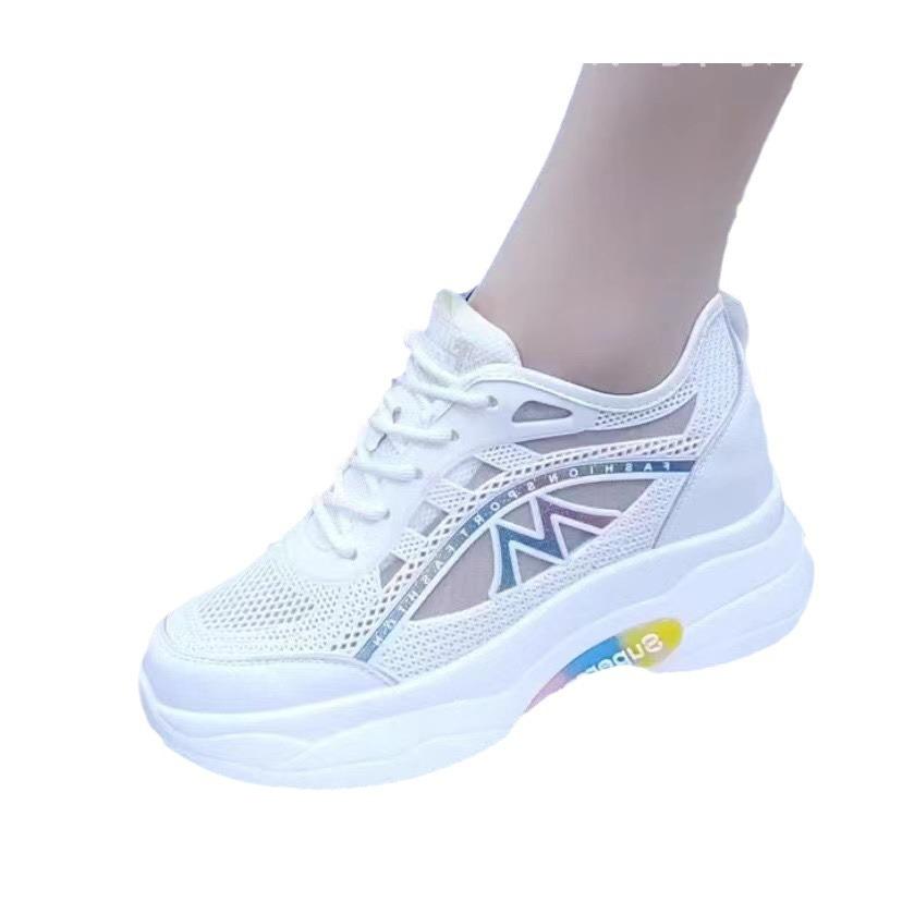 2025 summer new heightening shoes casual women's shoes platform flying mesh shoes breathable versatile travel shoes white shoes
