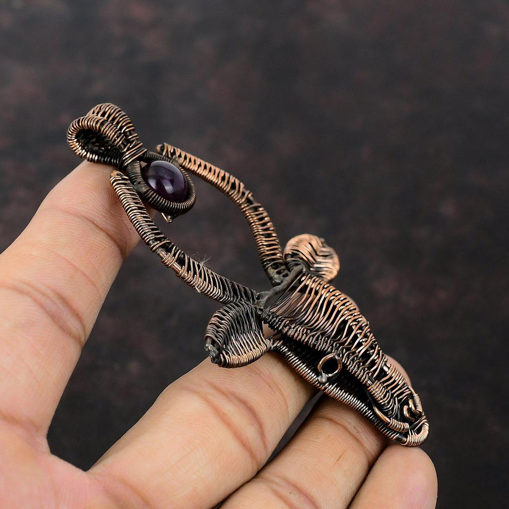 African Amethyst Pendant Copper Wire Wrapped Jewelry Bull Face Gemstone Pendant Copper Pendants Handmade Jewelry Wire Wrap Pendant For Gift