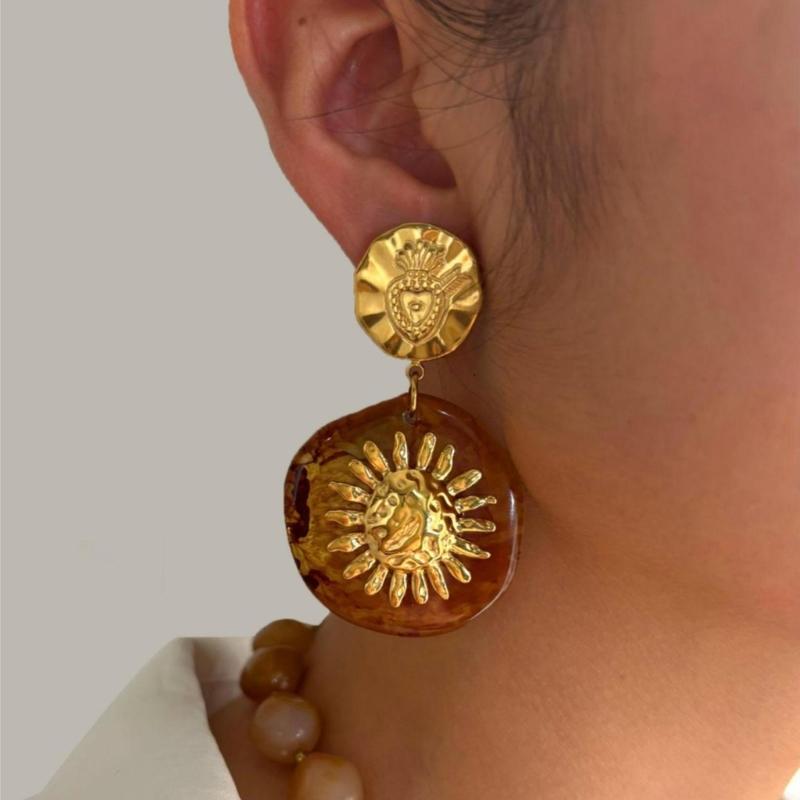 Retro Floral Drop Earrings Sturdy Stainless Steel With Sturdy Acrylic Petal Comfortable Everyday Jewelry