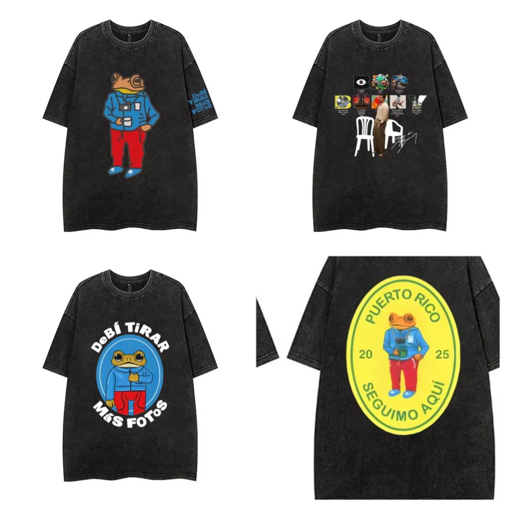 Vintage Washing T Shirt Bad Bunny DeBi TiRAR MaS FOToS DTMF T-shirt Men Fashion Cotton Wash Tshirts Male Hip Hop Gothic Tees