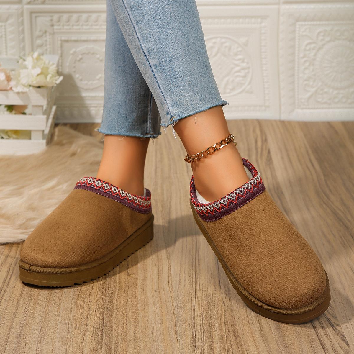 Новые женские модные зимние сапоги с кружевной отделкой--Толстая плюшевая подкладка Теплые Противоскользящие Мягкие Эластичные Шлепанцы с поддержкой свода стопы 36 верблюд 1679₽