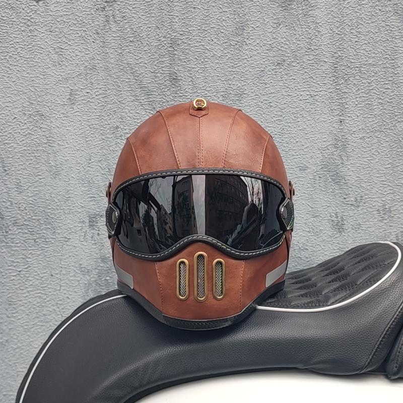Retro ORZ Helmet, Fiberglass Full Face Helmet, Caf É Racing Driver, Lightweight Shell, Motorcycle Helmet, Retro Leather