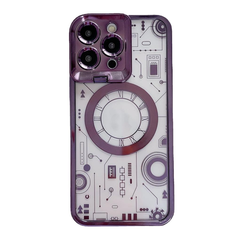 Applicable To iPhone15Pro Magnetic Mobile Phone Case Apple 14 Mechanical Picture Electroplating Tpu13 Invisible Bracket 12 Soft Case