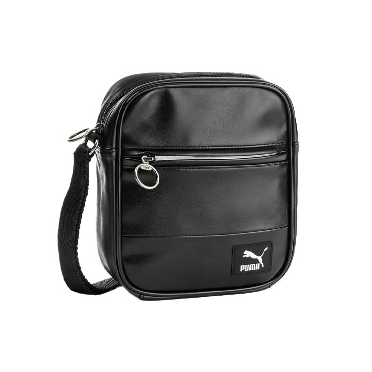 Puma Zipper Closure Leather Crossbody Shoulder Bag Unisex bags Black 075016-01 Black